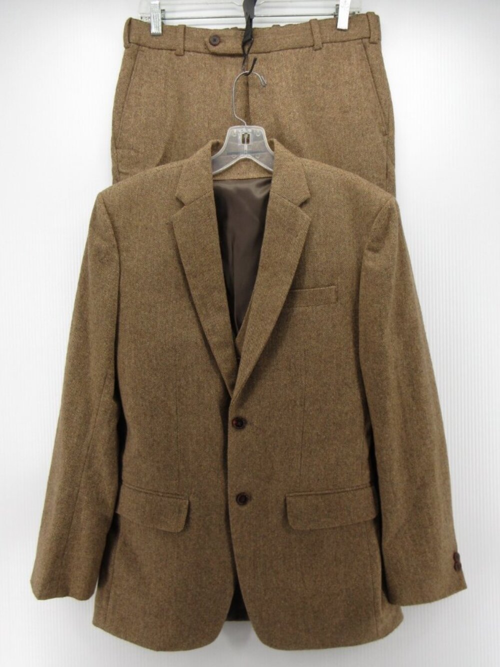 Studios uits Suit 36 Tweed 3 Piece Herringbone Blazer Waistcoat 32X30*